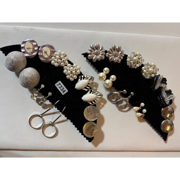 Vintage Assorted Clip-On Earrings Set - Pearl & Silver-Tone Designs Variety Of S - Picture 4 of 13